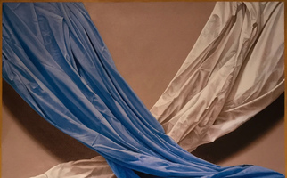 <strong>White sheet, blue sheet</strong> <span class="dims">38x48”</span> oil on linen